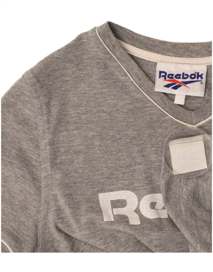 REEBOK Womens Graphic T-Shirt Top UK 14 Medium Grey Cotton
