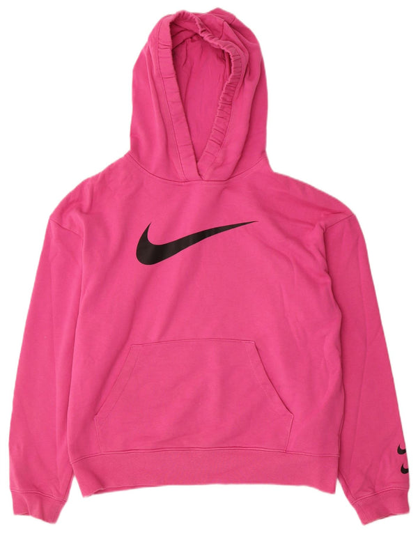 Nike Womens Graphic Oversized Hoodie Jumper UK 10 Small Pink Cotton