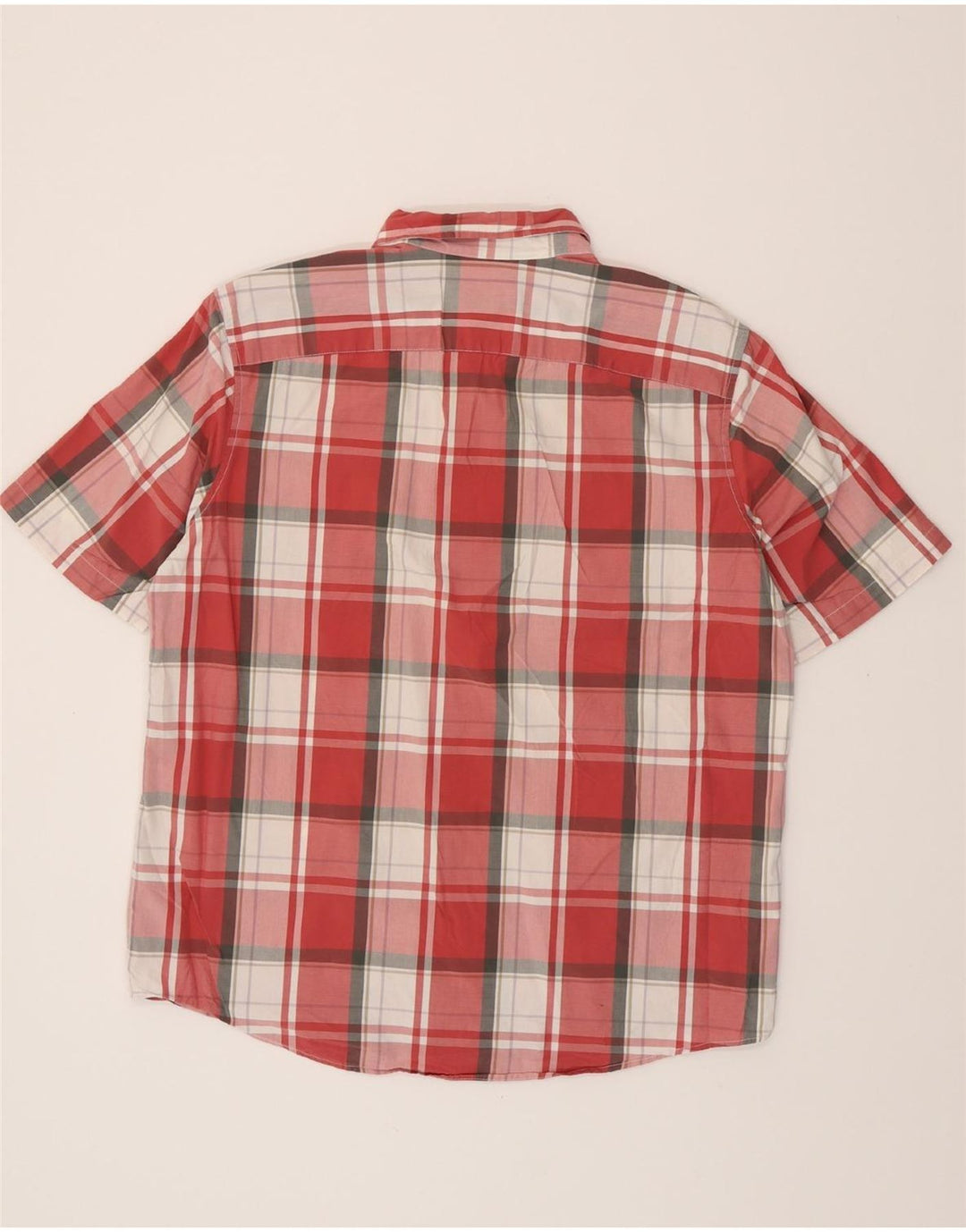 EDDIE BAUER Mens Short Sleeve Shirt Large Red Check Cotton