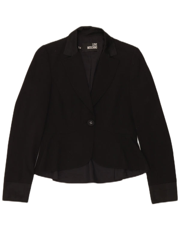 MOSCHINO Womens 1 Button Blazer Jacket UK 8 Small Black Virgin Wool