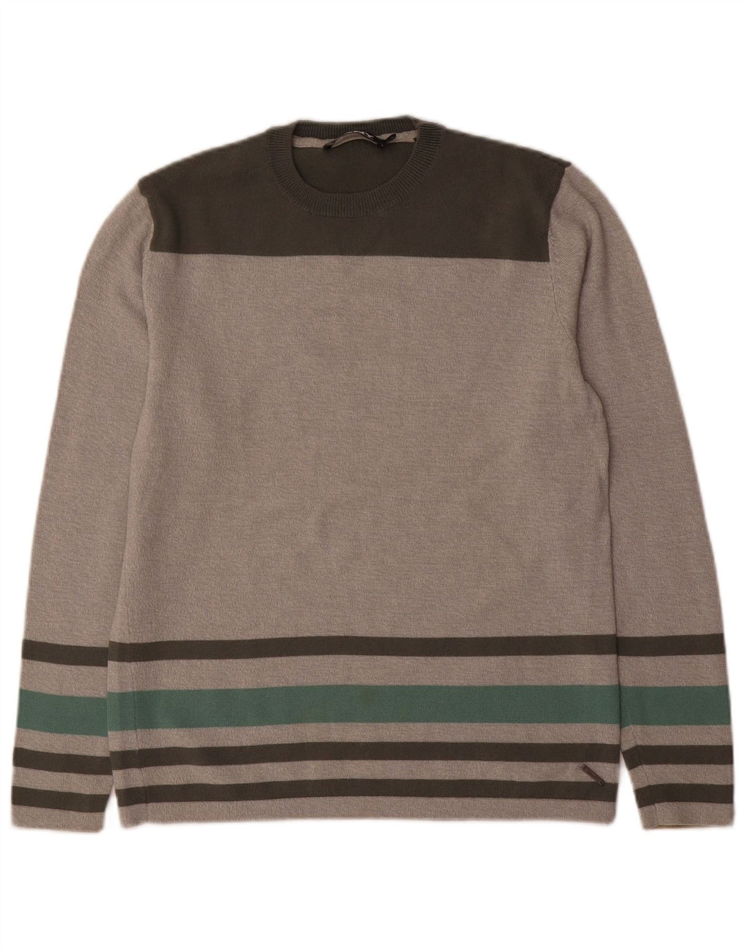 DKNY Mens Crew Neck Jumper Sweater Small Grey Striped Wool