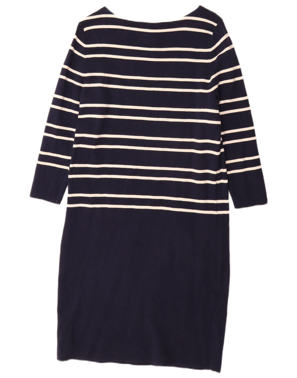 CREW CLOTHING Womens Jumper Dress UK 14 Medium  Navy Blue Striped