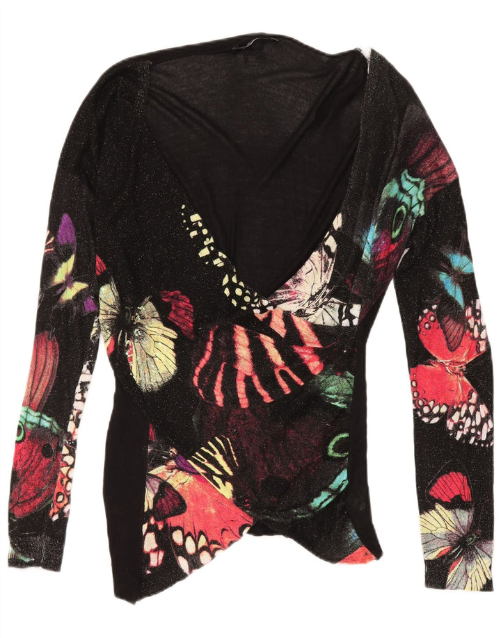 DESIGUAL Womens Graphic Top Long Sleeve UK 18 XL Black Viscose Butterfly