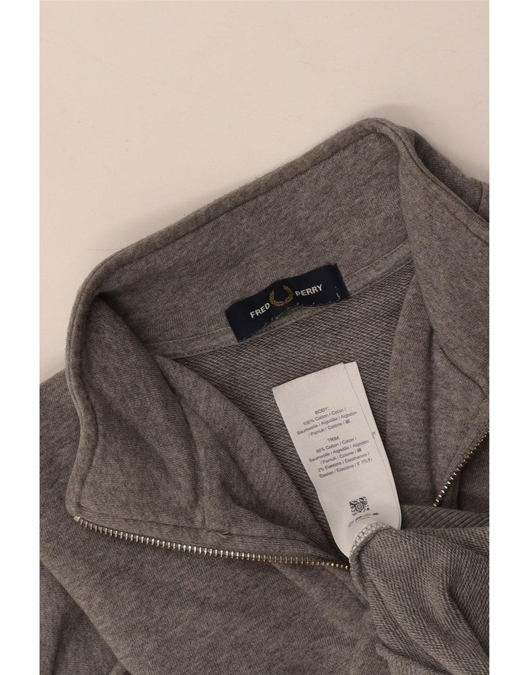 FRED PERRY Mens Zip Neck Sweatshirt Jumper Large Grey Cotton