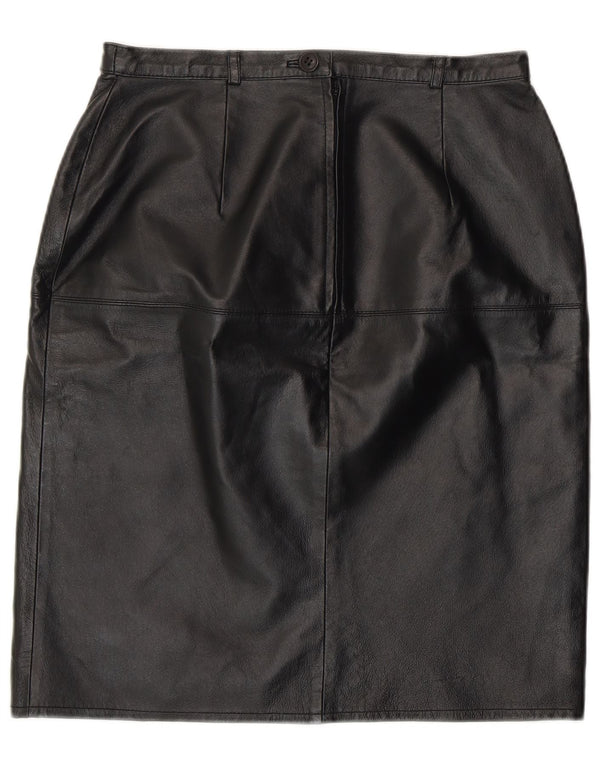 Vintage Womens Leather Pencil Skirt UK 12 Medium W28  Black Leather