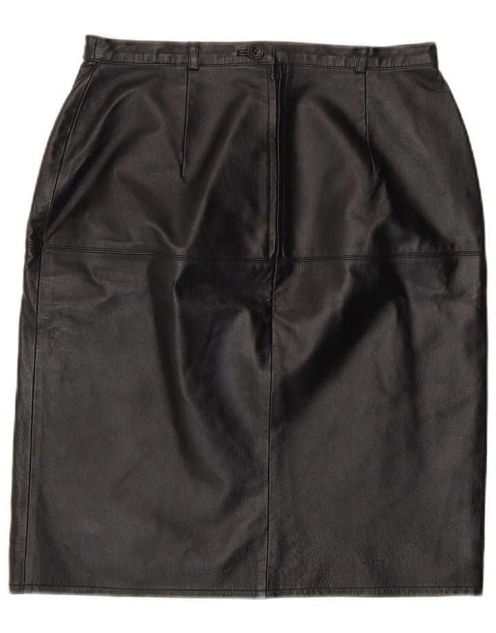 Vintage Womens Leather Pencil Skirt UK 12 Medium W28  Black Leather