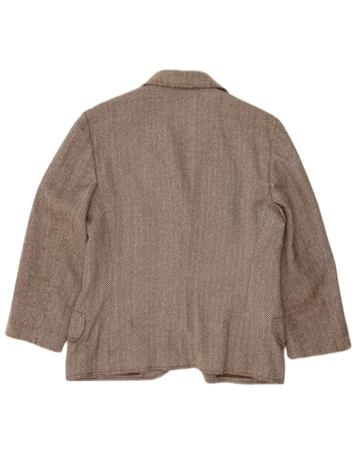 Genny Womens 3 Button Blazer Jacket UK 16 Large Brown Herringbone Wool