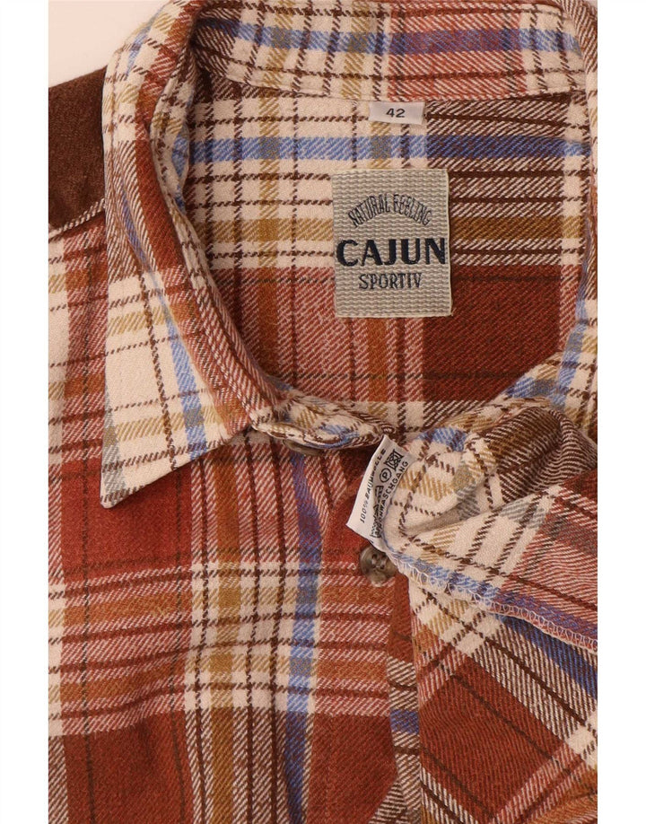 Cajun Mens Flannel Shirt Size 42 Large Brown Check Cotton