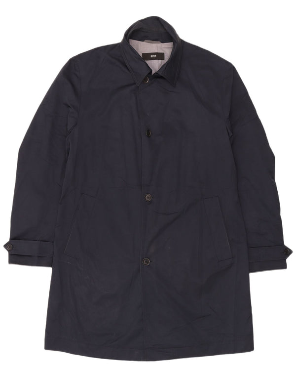 HUGO BOSS Mens Overcoat IT 56 3XL Navy Blue Polyester