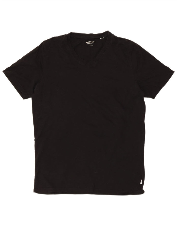JACK & JONES Mens T-Shirt Top Large Black Cotton