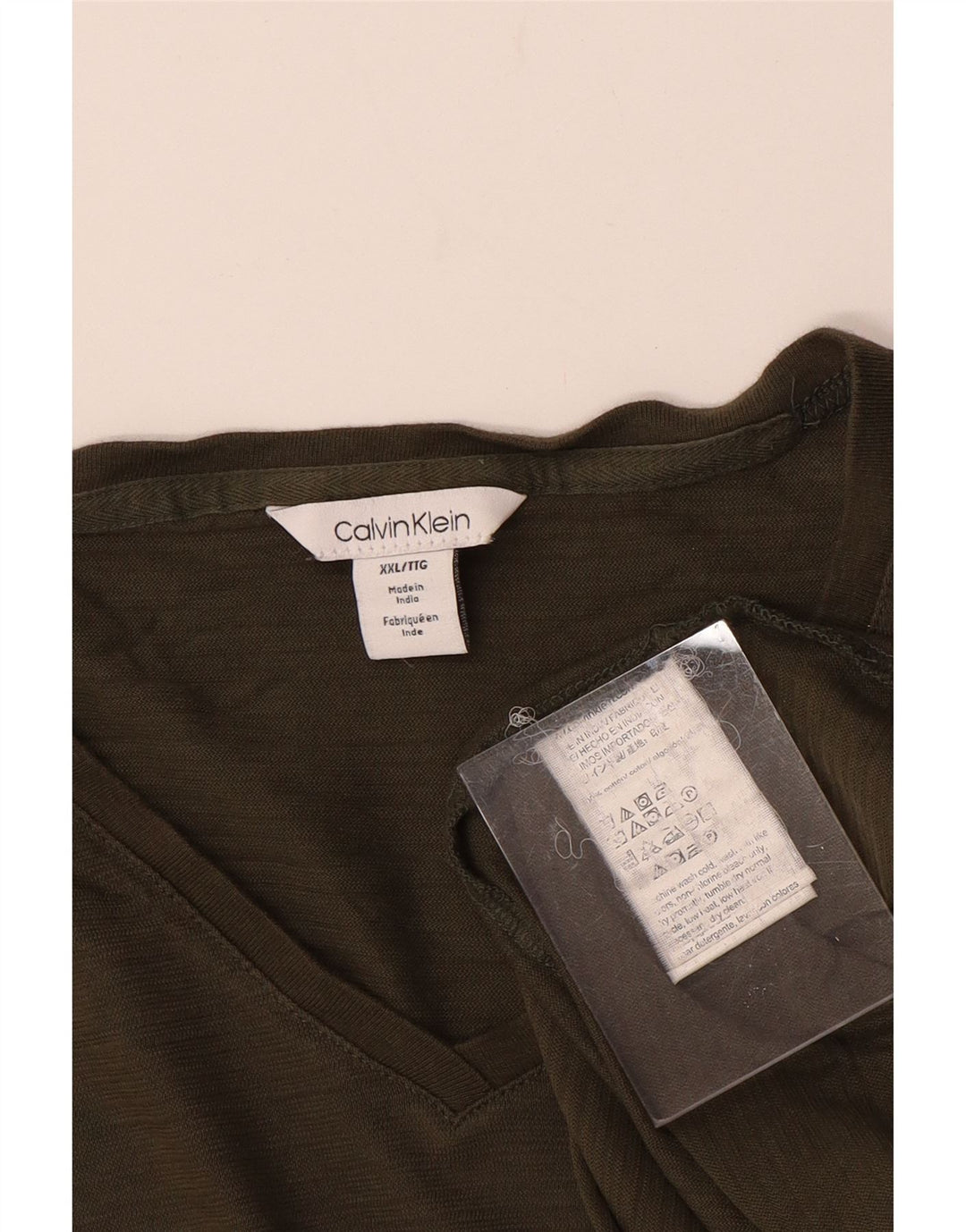 CALVIN KLEIN Mens T-Shirt Top 2XL Khaki Cotton