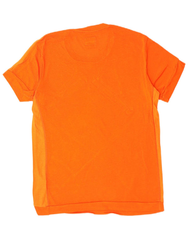 DIESEL Mens Graphic T-Shirt Top Small Orange Colourblock Cotton