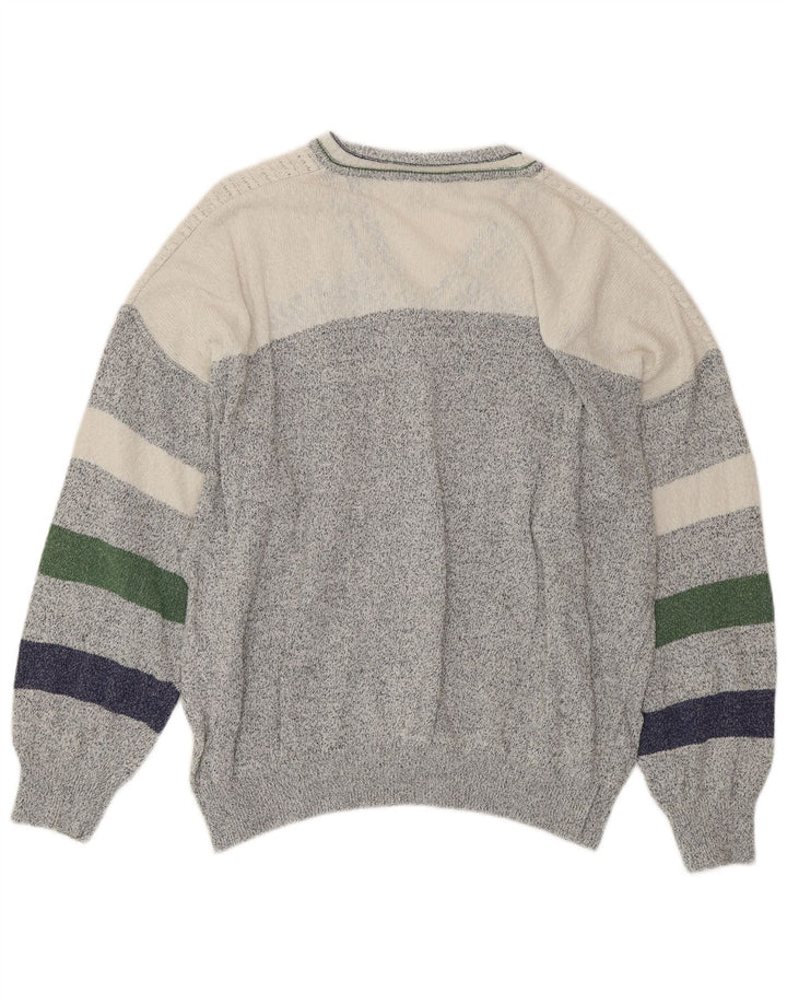 MONELLO Mens V-Neck Jumper Sweater XL Multicoloured Geometric