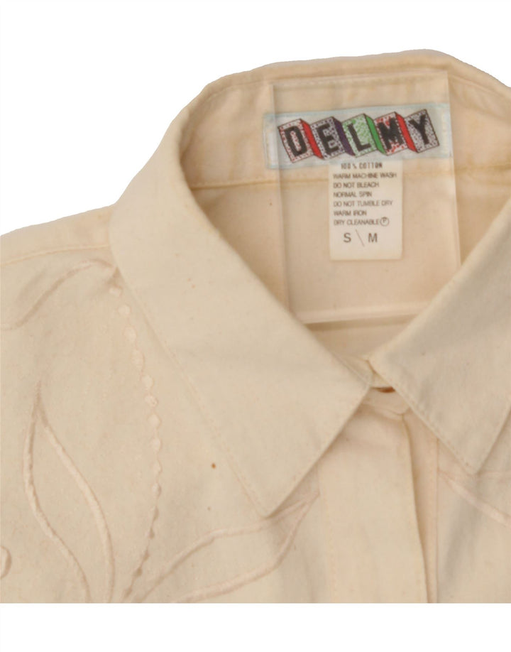 DELMOD Womens Oversized Short Sleeve Shirt UK 14 Medium Beige Floral Vintage Delmod and Second-Hand Delmod from Messina Hembry 