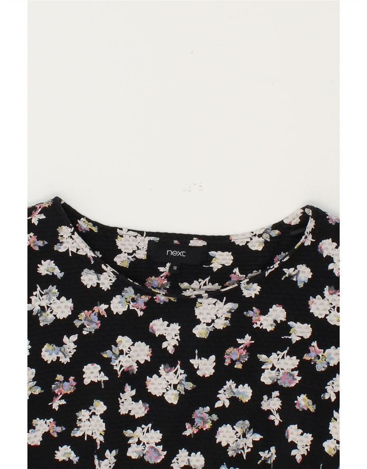 NEXT Womens 3/4 Sleeve Basic Dress UK 10 Small Black Floral Vintage Next and Second-Hand Next from Messina Hembry 