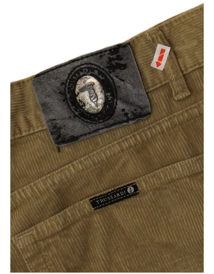 TRUSSARDI Mens Straight Corduroy Trousers IT 54 2XL W40 L32 Khaki Cotton