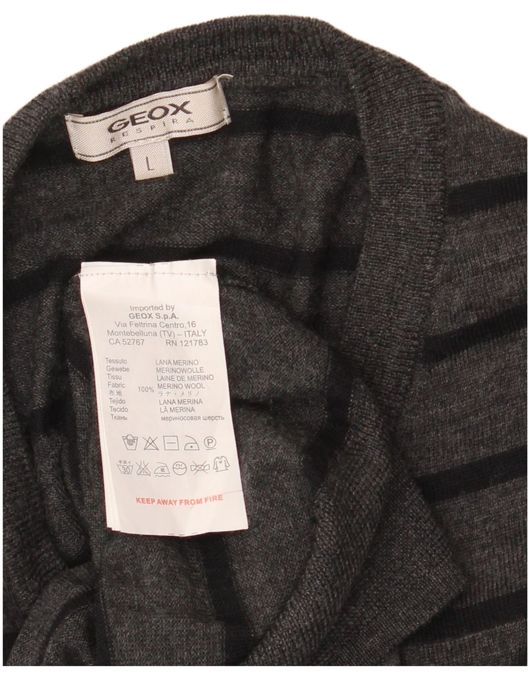 GEOX Womens V-Neck Jumper Sweater UK 16 Large Grey Striped Merino Wool