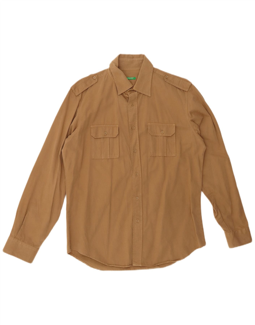 BENETTON Mens Military Flannel Shirt Medium Beige