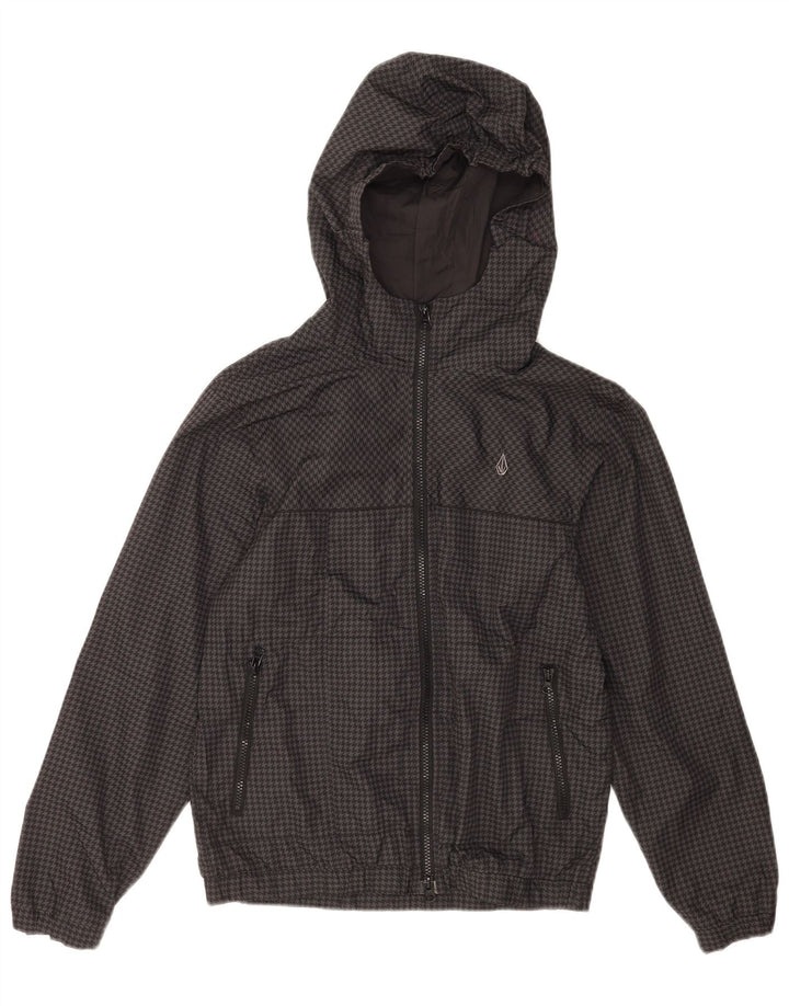 Volcom Girls Hooded Rain Jacket 13-14 Years XL Grey Houndstooth Polyester