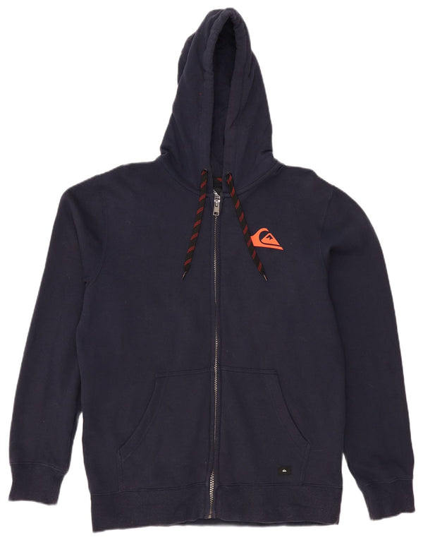 QUIKSILVER Mens Zip Hoodie Sweater Large Navy Blue Cotton