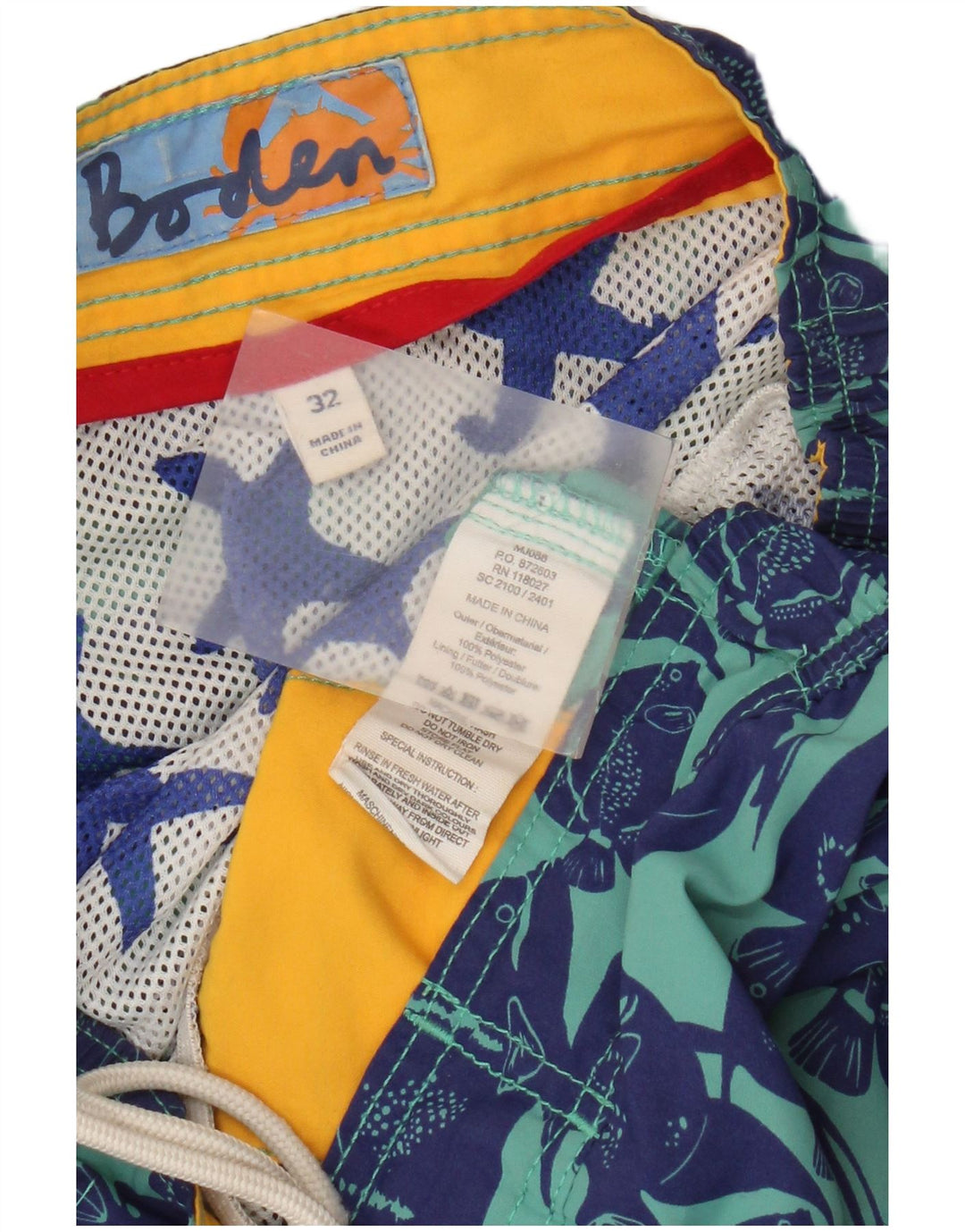 Boden Mens Abstract Pattern Swimming Shorts Medium Blue Polyester