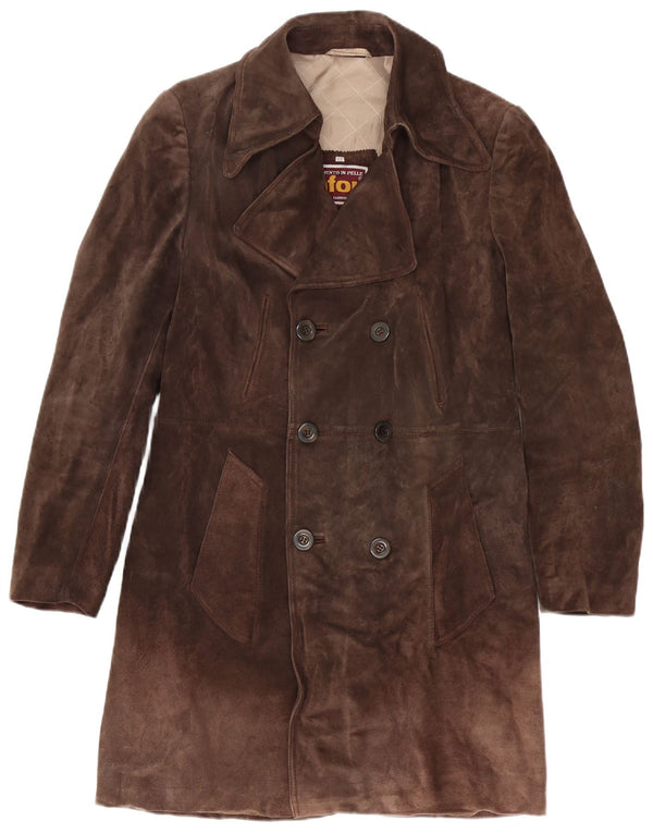 Anfor Mens Suede Double Breasted Coat IT 48 Medium Brown Leather