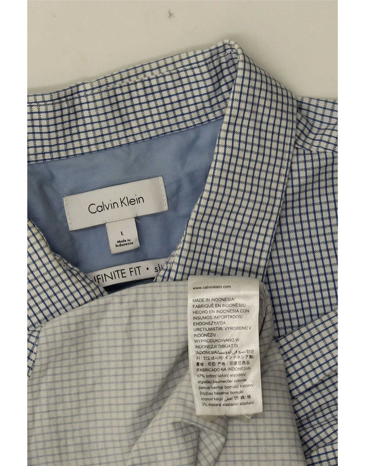 Calvin Klein Mens Slim Fit Shirt Large Blue Check Cotton