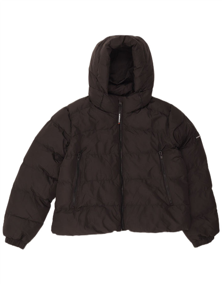 Superdry Womens Crop Hooded Padded Jacket UK 16 Large Black Polyester