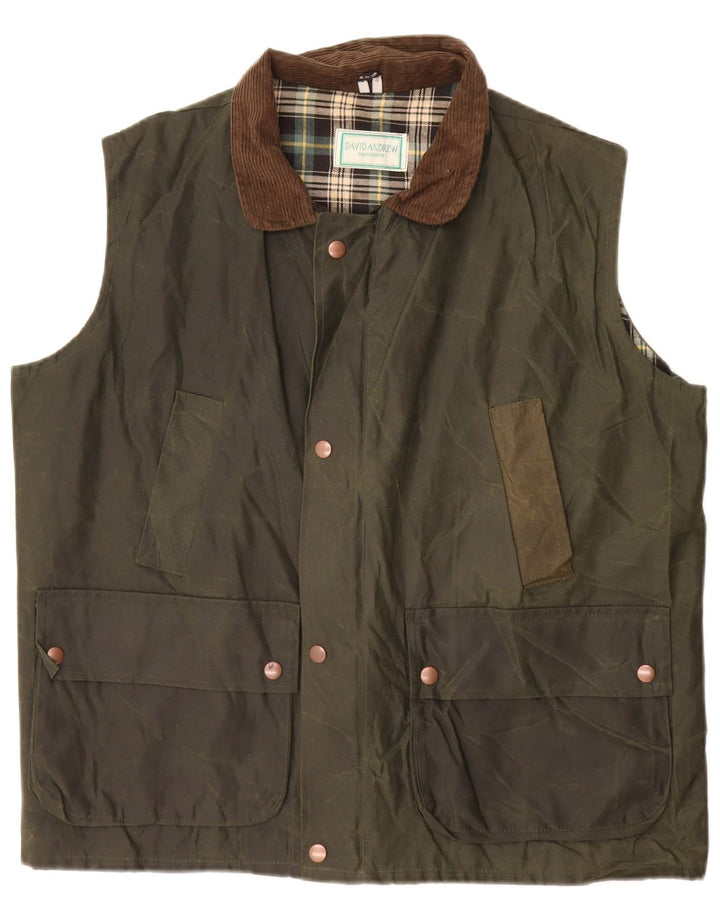 DAVID ANDREW Mens Manchester Waxed Cotton Gilet UK 40 Large Khaki Cotton