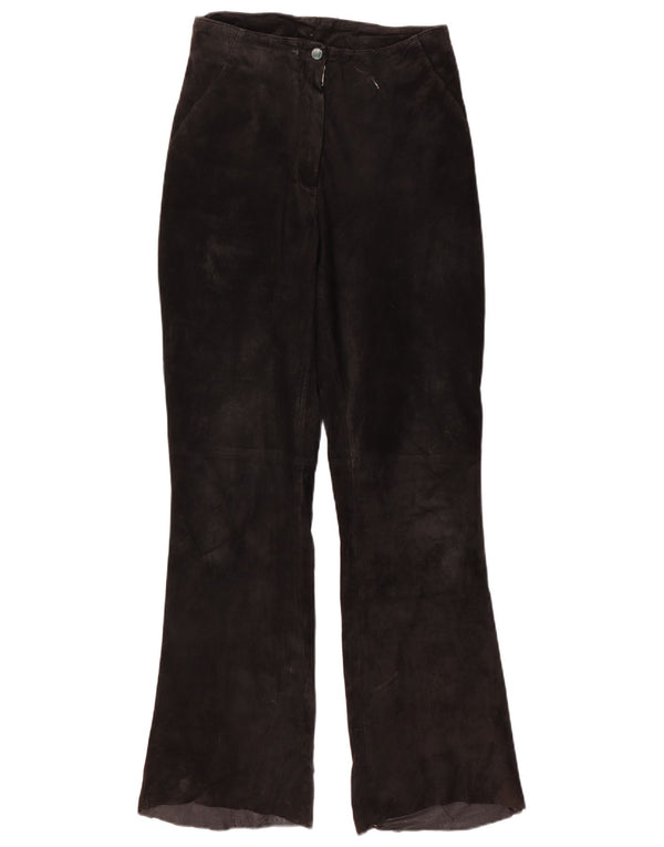 VINTAGE Womens Bootcut Suede Trousers W28 L31 Black Leather