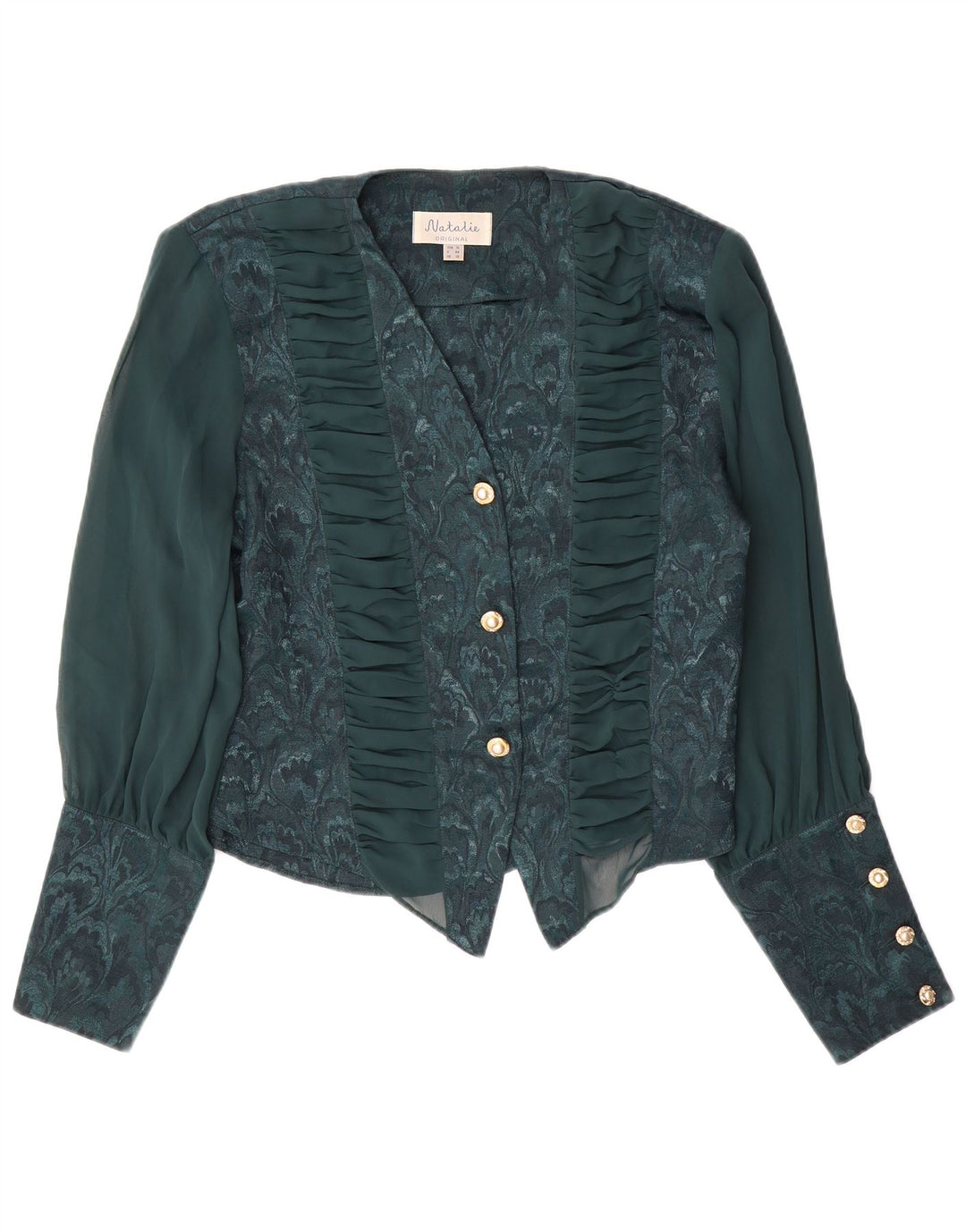 VINTAGE Womens Shirt Blouse UK 18 XL Green Floral Polyester