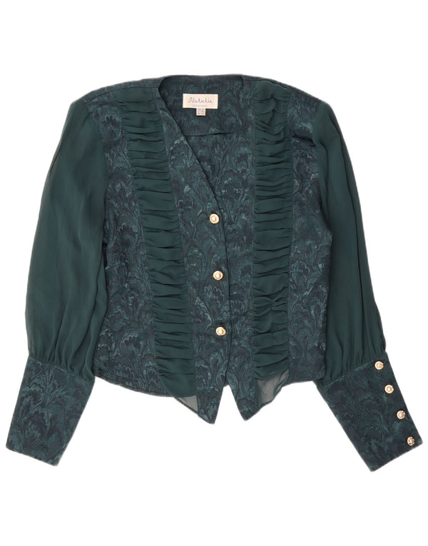 VINTAGE Womens Shirt Blouse UK 18 XL Green Floral Polyester