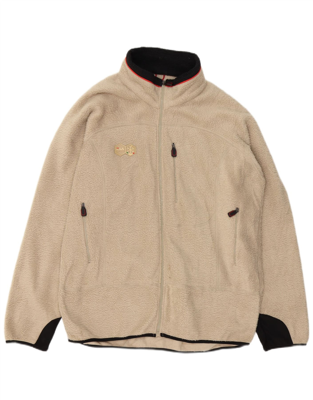 FILA Mens Fleece Jacket UK 44 2XL Off White Colourblock Polyester
