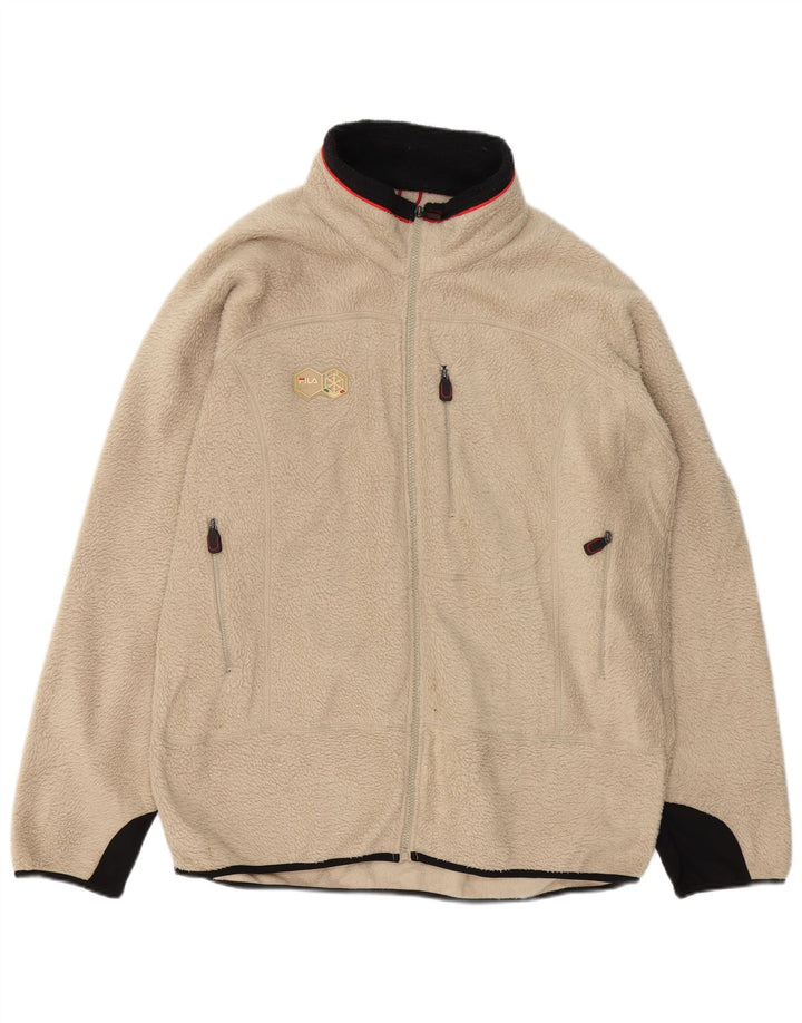 FILA Mens Fleece Jacket UK 44 2XL Off White Colourblock Polyester