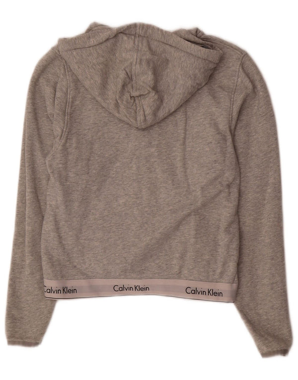 CALVIN KLEIN Womens Crop Graphic Zip Hoodie Sweater UK 10 Small Grey