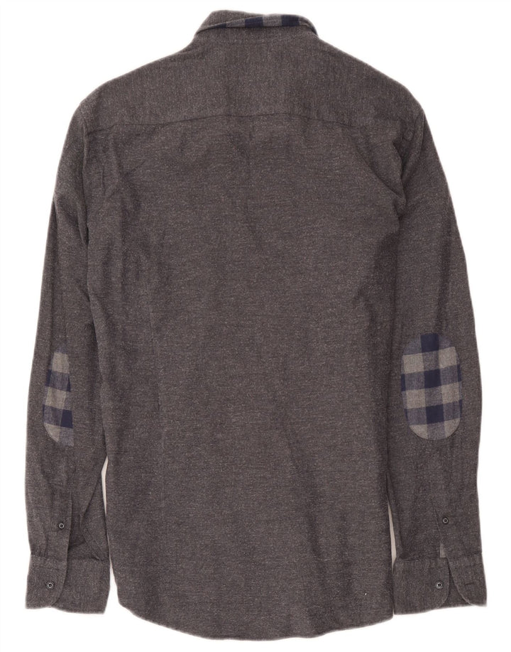 Massimo Dutti Mens Shirt Large Grey Herringbone