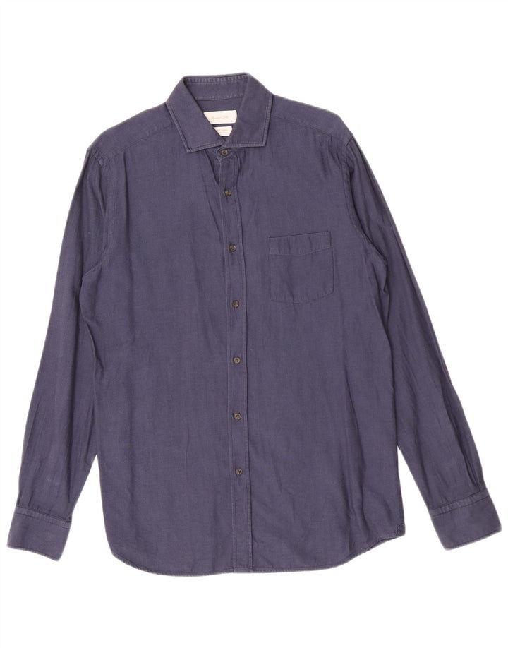 Massimo Dutti Mens Shirt Medium Navy Blue Cotton