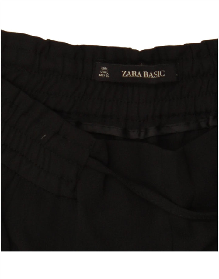 ZARA Womens High Waist Tapered Cropped Trousers UK 16 Large W34 L27 Black