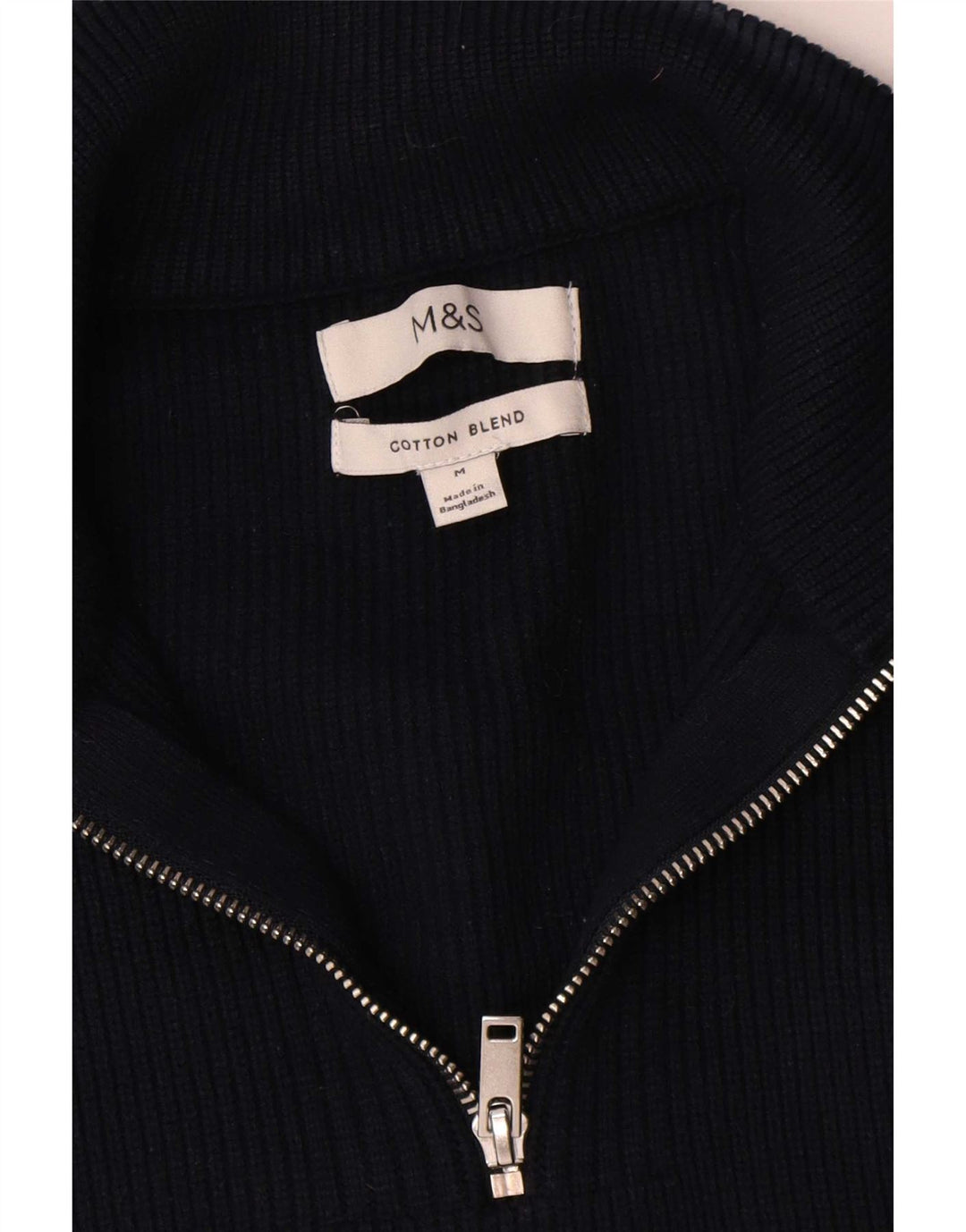 Marks & Spencer Mens Zip Neck Jumper Sweater Medium Navy Blue Cotton