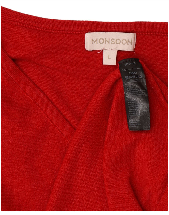Monsoon Womens V-Neck Jumper Sweater UK 16 Large Red Polyester