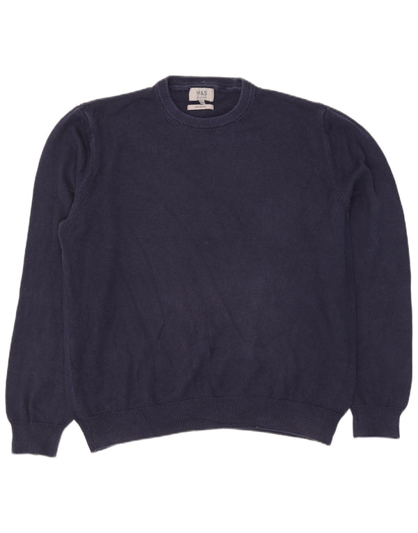 Marks & Spencer Mens Crew Neck Jumper Sweater XL Navy Blue Cotton