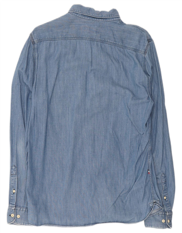 Lacoste Mens Denim Shirt Size 40 Medium Blue Colourblock Cotton