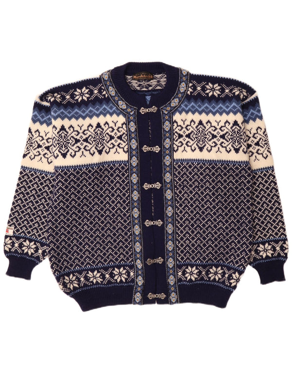 Nordstrikk Mens Regular Fit Cardigan Sweater XL Navy Blue Fair Isle