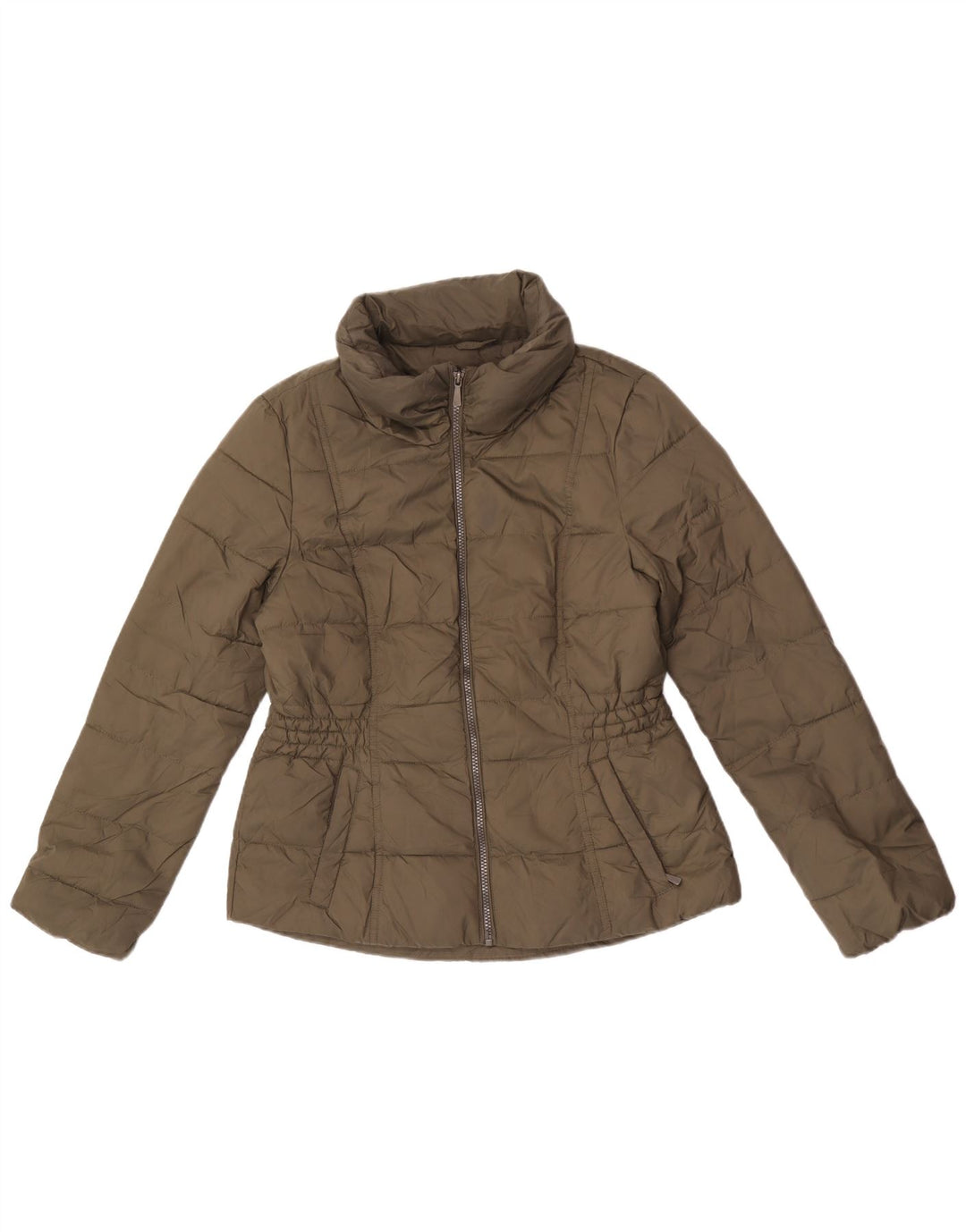 Marks & Spencer Womens Hooded Padded Jacket UK 12 Medium Khaki Polyester