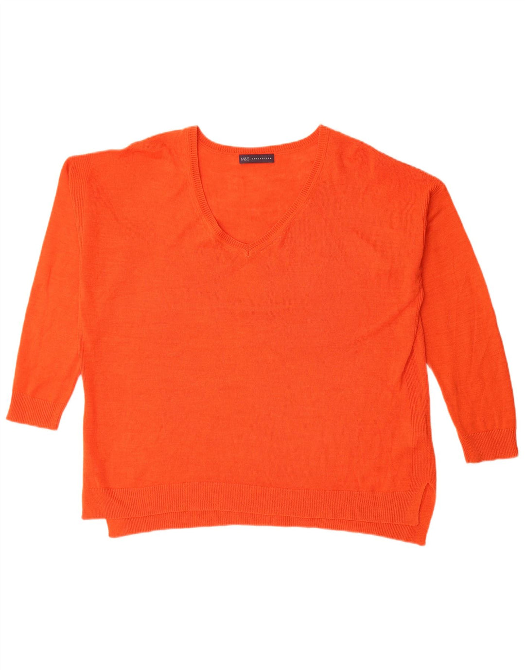 Marks & Spencer Womens Oversized V-Neck Jumper Sweater UK 14 Large Orange