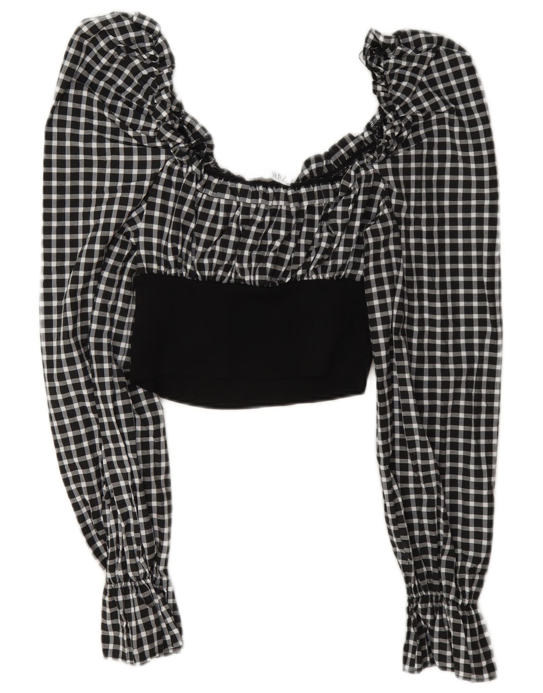 Zara Womens Long Sleeve Crop Top UK 12 Medium Black Gingham Polyamide