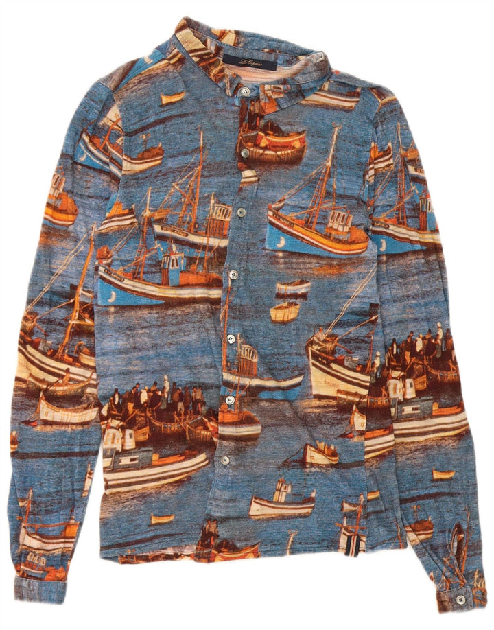 Les Copains Mens Abstract Pattern Shirt IT 48 Medium Blue Cotton