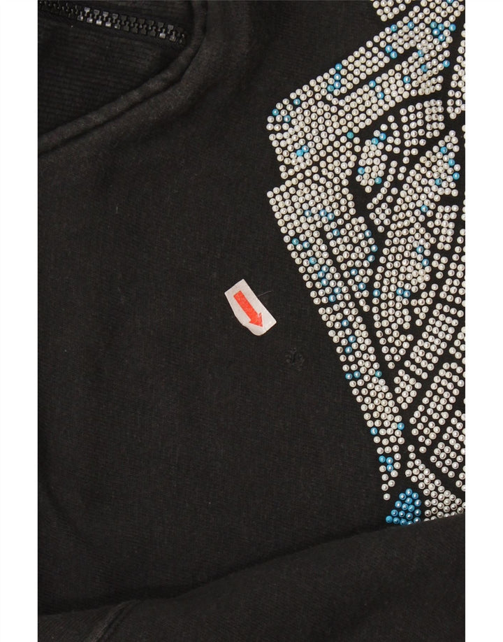 NORTONS Womens Graphic Zip Neck Sweatshirt Jumper UK 14 Medium Black