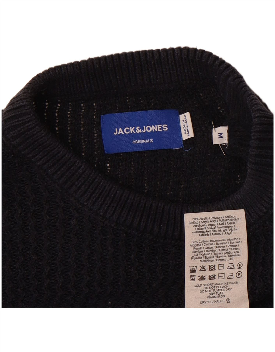 Jack & Jones Mens Crew Neck Jumper Sweater Medium Navy Blue Acrylic