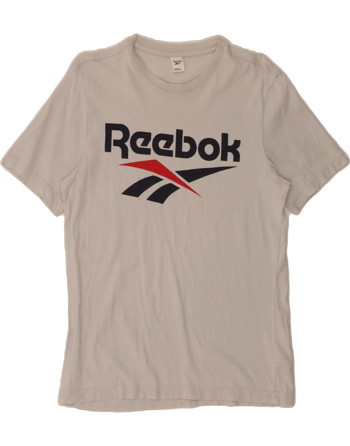 REEBOK Mens Graphic T-Shirt Top Small Off White Cotton Vintage Reebok and Second-Hand Reebok from Messina Hembry 